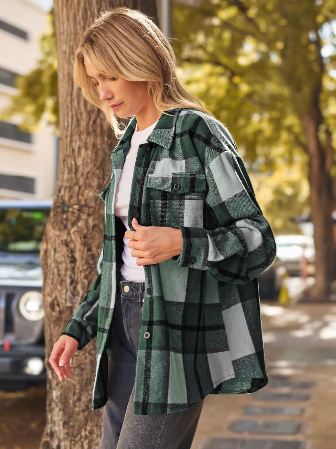 Women's Flannel Shacket - Plaid Button Down Long Sleeve Jacket for Fall Winter - Picture 118 of 179