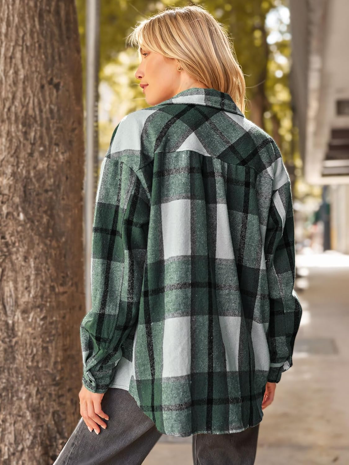 Women's Flannel Shacket - Plaid Button Down Long Sleeve Jacket for Fall Winter - Picture 119 of 179