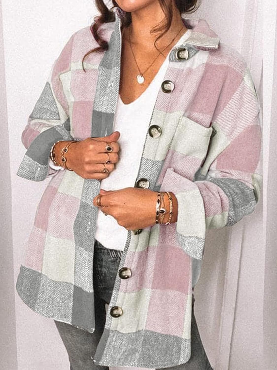 Women's Flannel Shacket - Plaid Button Down Long Sleeve Jacket for Fall Winter - Picture 123 of 179