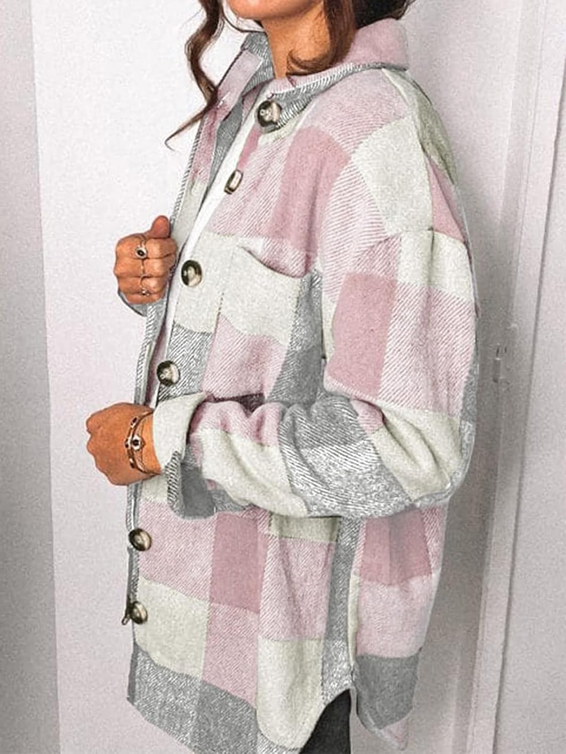 Women's Flannel Shacket - Plaid Button Down Long Sleeve Jacket for Fall Winter - Picture 124 of 179