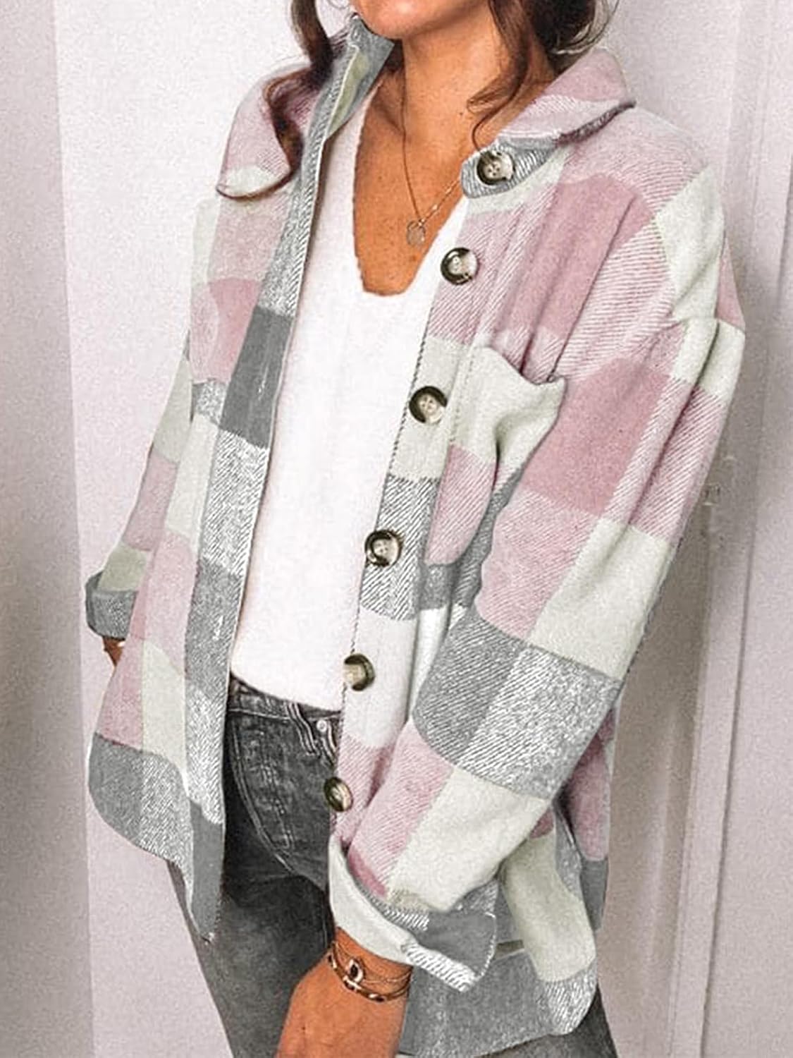Women's Flannel Shacket - Plaid Button Down Long Sleeve Jacket for Fall Winter - Picture 125 of 179