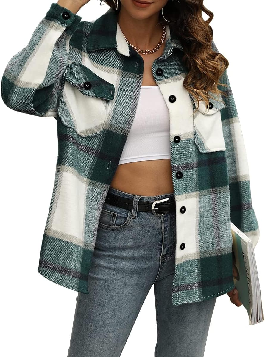 Women's Flannel Shacket - Plaid Button Down Long Sleeve Jacket for Fall Winter - Picture 128 of 179