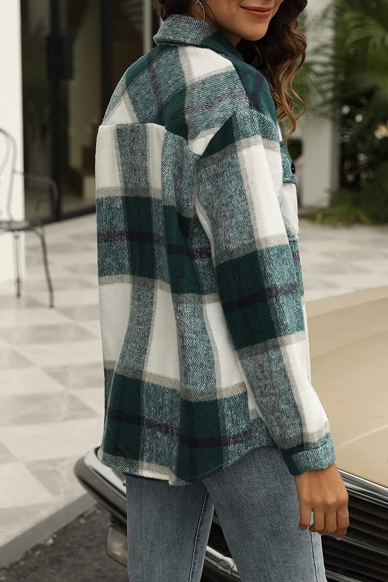 Women's Flannel Shacket - Plaid Button Down Long Sleeve Jacket for Fall Winter - Picture 131 of 179