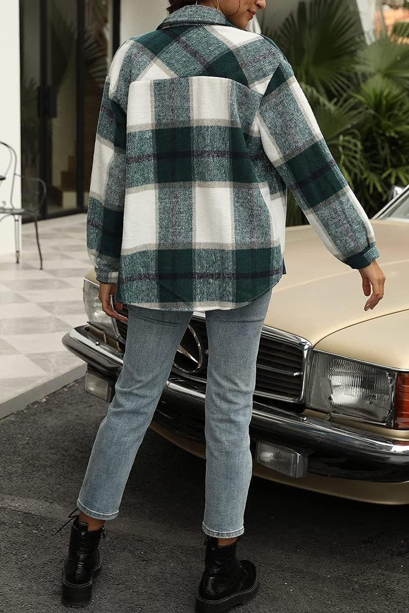 Women's Flannel Shacket - Plaid Button Down Long Sleeve Jacket for Fall Winter - Picture 132 of 179