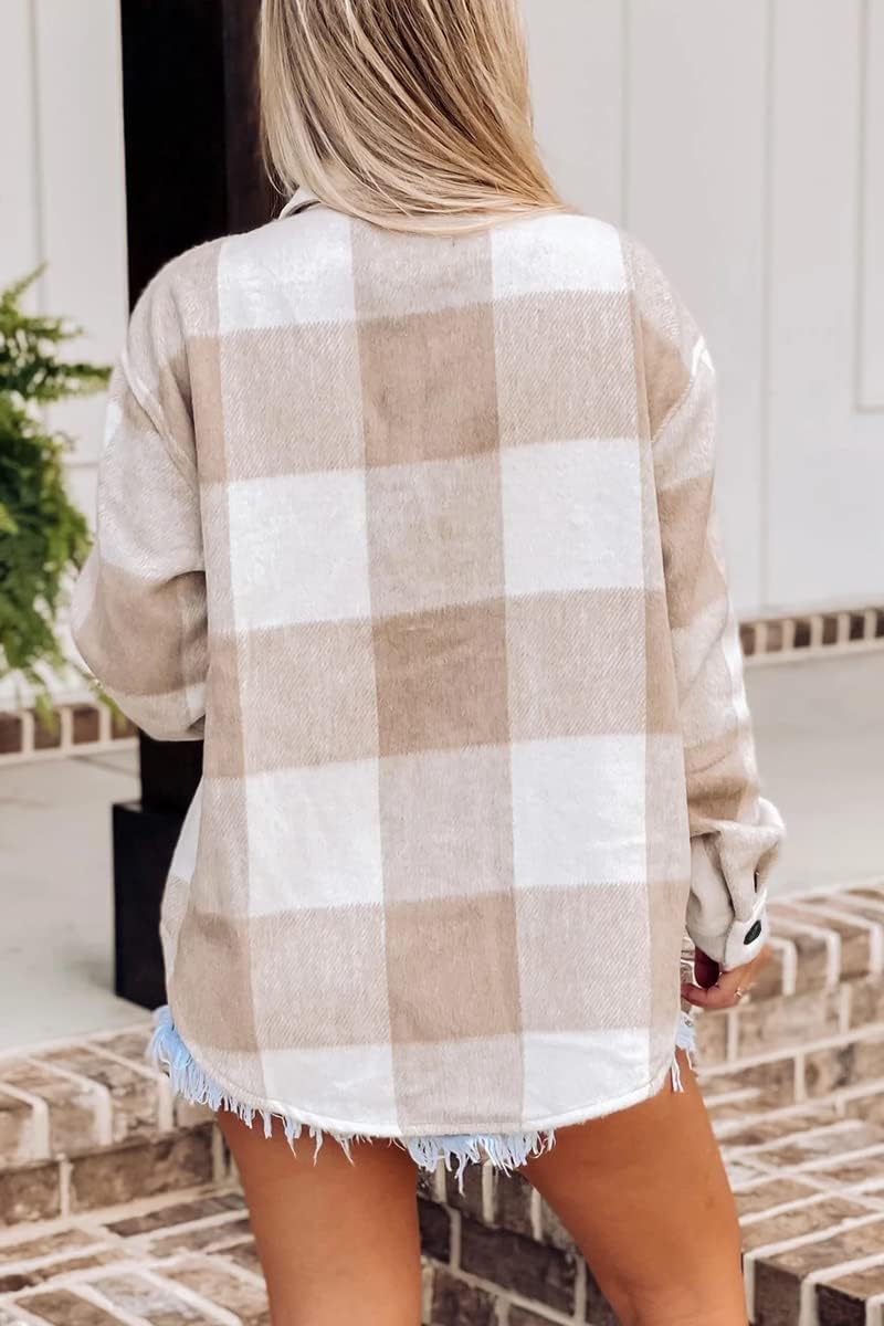 Women's Flannel Shacket - Plaid Button Down Long Sleeve Jacket for Fall Winter - Picture 137 of 179