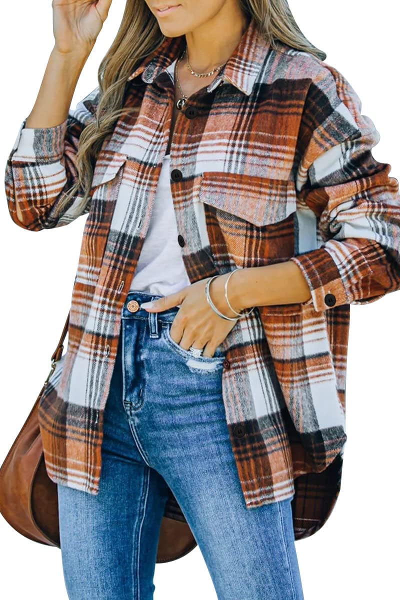 Women's Flannel Shacket - Plaid Button Down Long Sleeve Jacket for Fall Winter - Picture 140 of 179