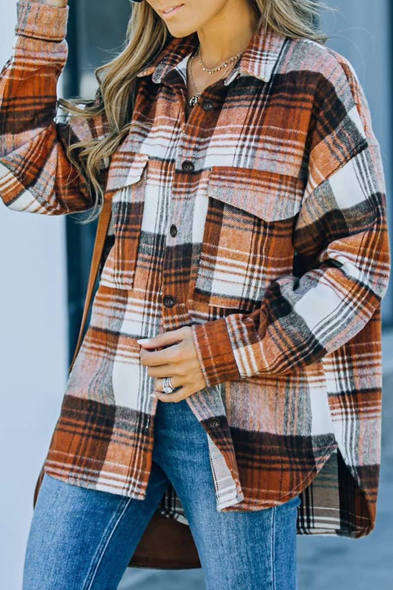Women's Flannel Shacket - Plaid Button Down Long Sleeve Jacket for Fall Winter - Picture 141 of 179