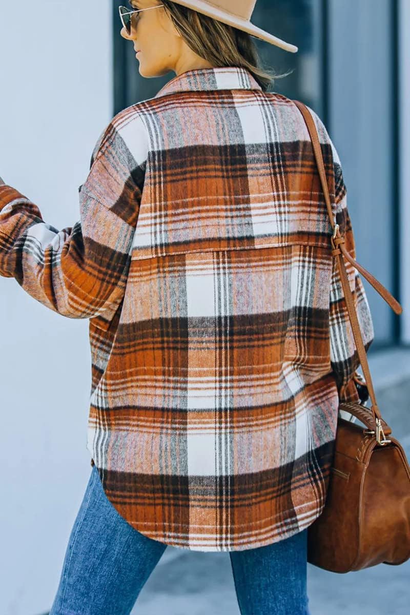 Women's Flannel Shacket - Plaid Button Down Long Sleeve Jacket for Fall Winter - Picture 142 of 179