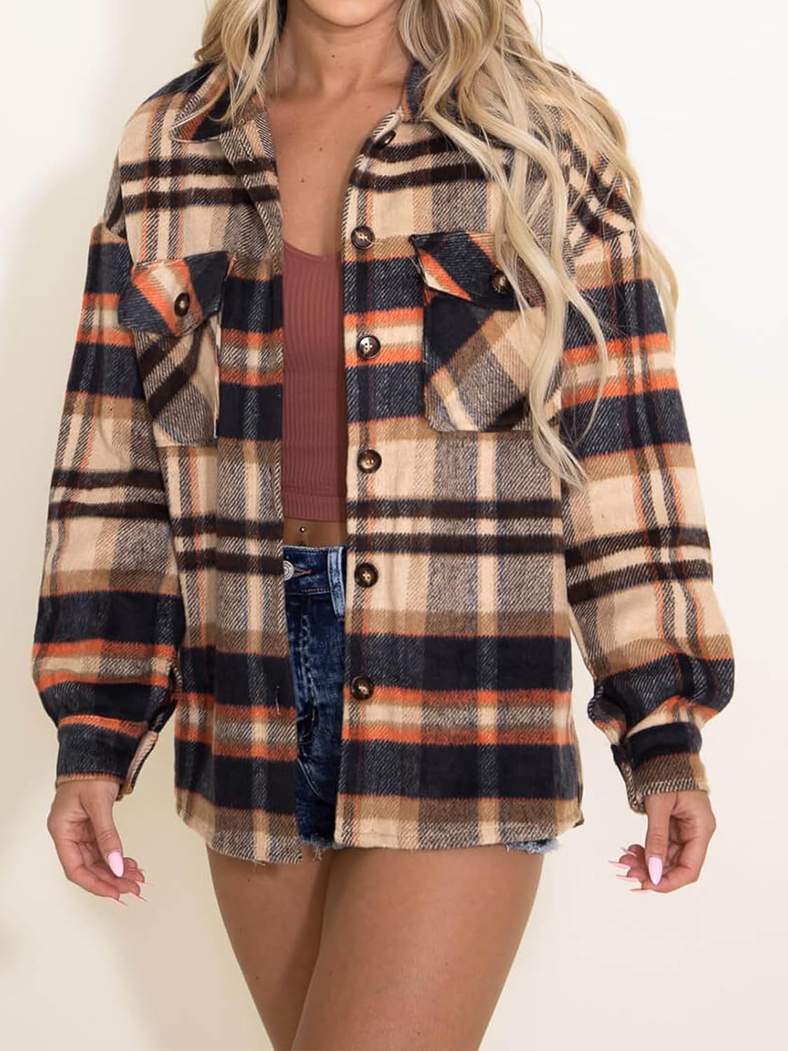 Women's Flannel Shacket - Plaid Button Down Long Sleeve Jacket for Fall Winter - Picture 147 of 179