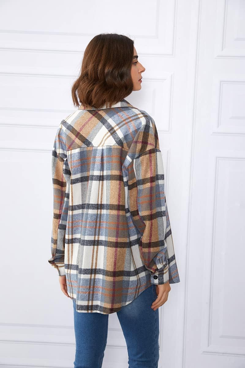Women's Flannel Shacket - Plaid Button Down Long Sleeve Jacket for Fall Winter - Picture 154 of 179