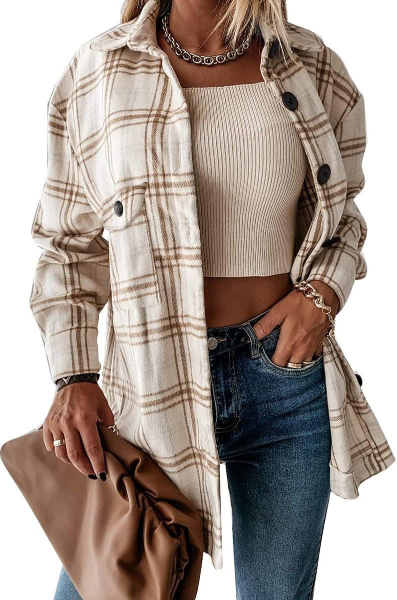 Women's Flannel Shacket - Plaid Button Down Long Sleeve Jacket for Fall Winter - Picture 157 of 179