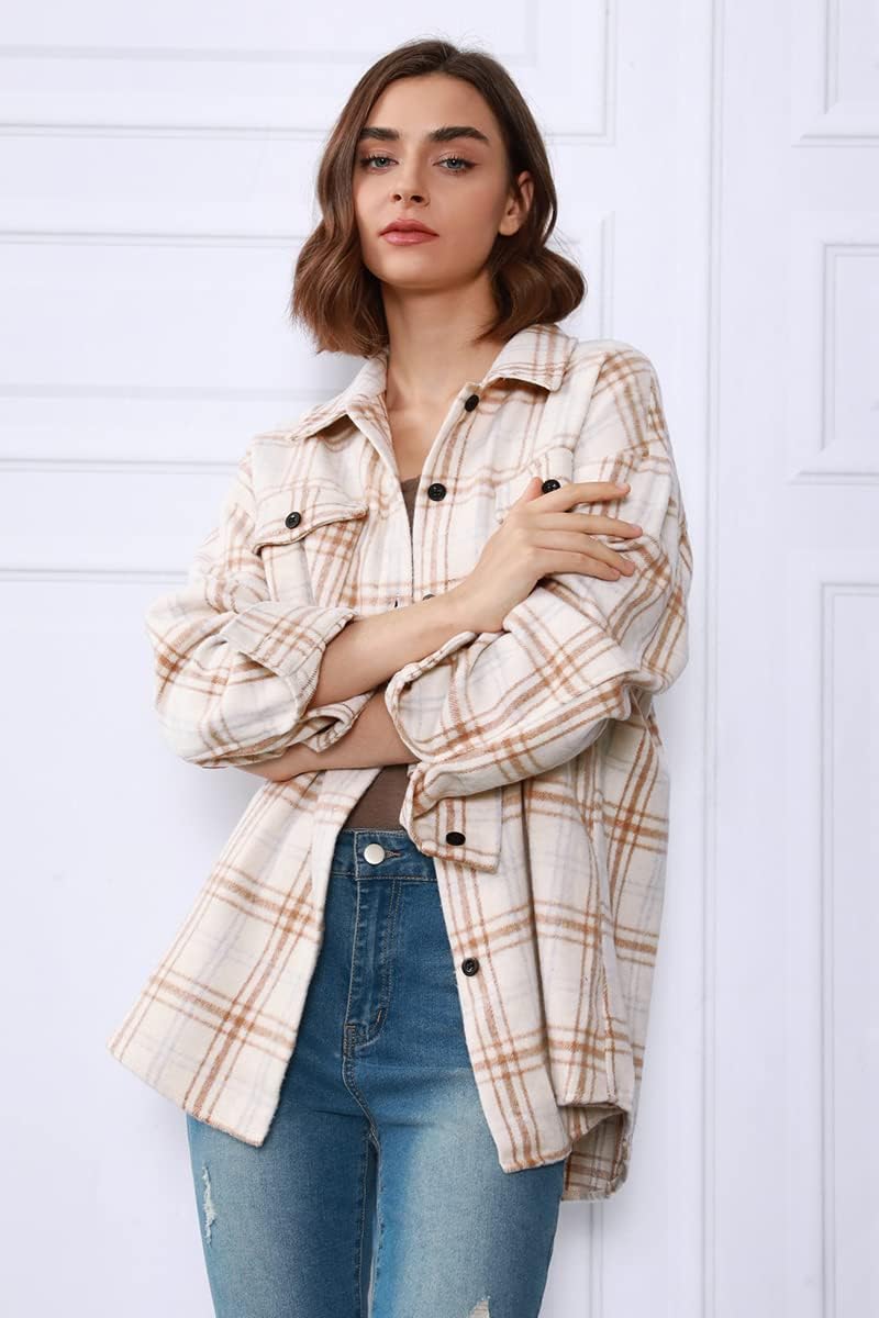 Women's Flannel Shacket - Plaid Button Down Long Sleeve Jacket for Fall Winter - Picture 158 of 179