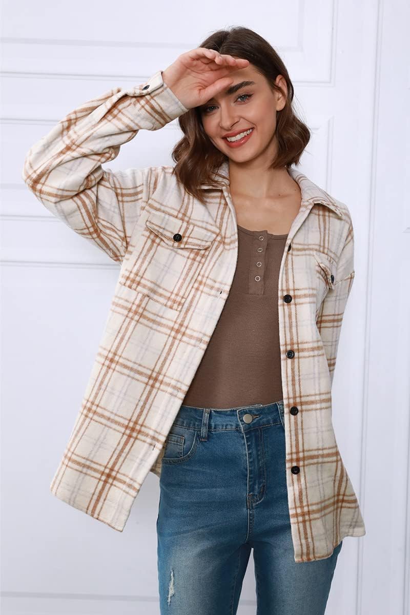 Women's Flannel Shacket - Plaid Button Down Long Sleeve Jacket for Fall Winter - Picture 159 of 179