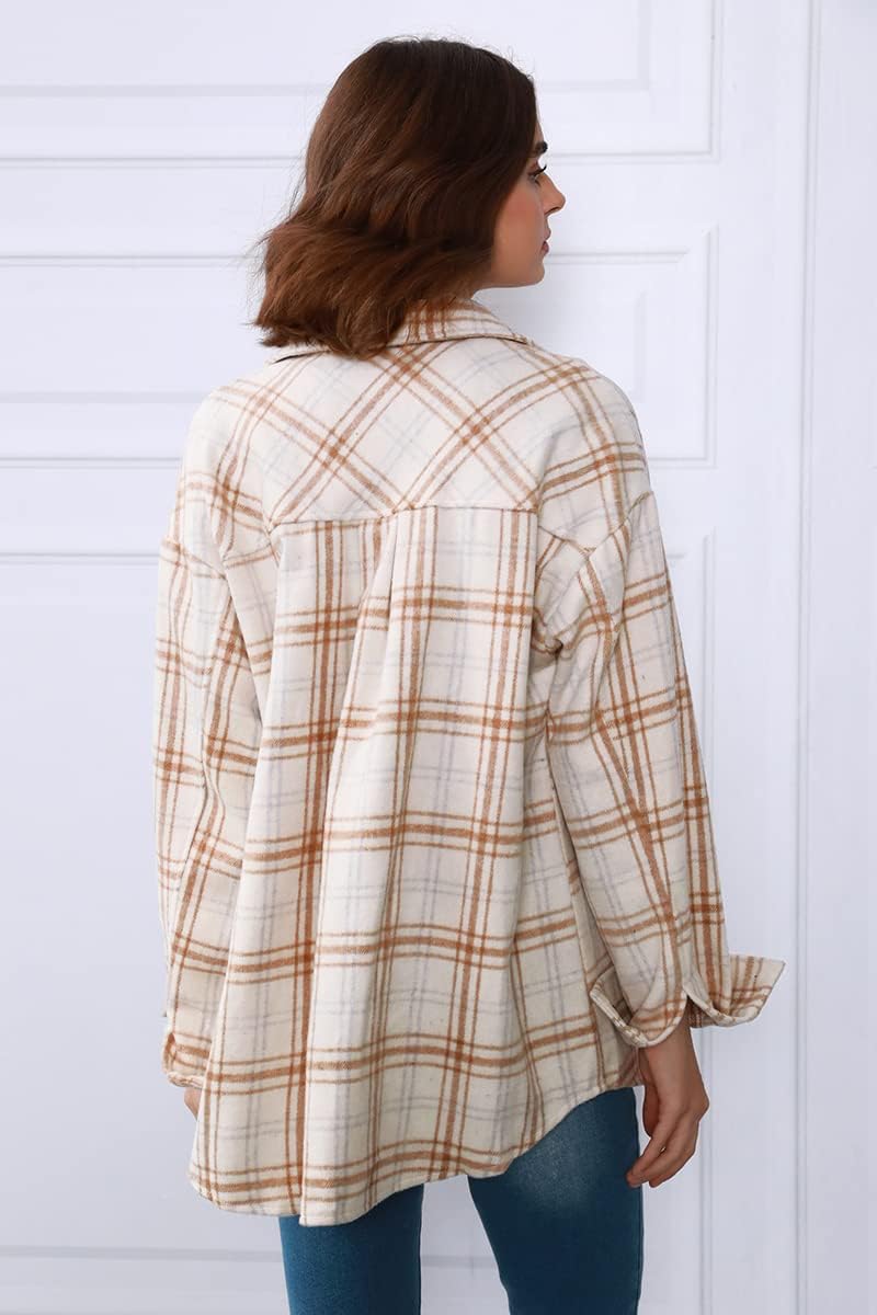 Women's Flannel Shacket - Plaid Button Down Long Sleeve Jacket for Fall Winter - Picture 160 of 179