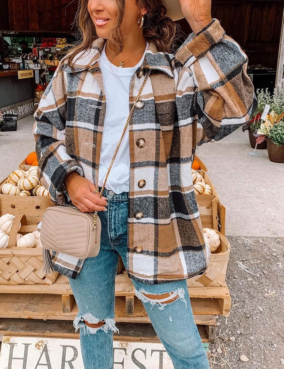 Women's Flannel Shacket - Plaid Button Down Long Sleeve Jacket for Fall Winter - Picture 164 of 179