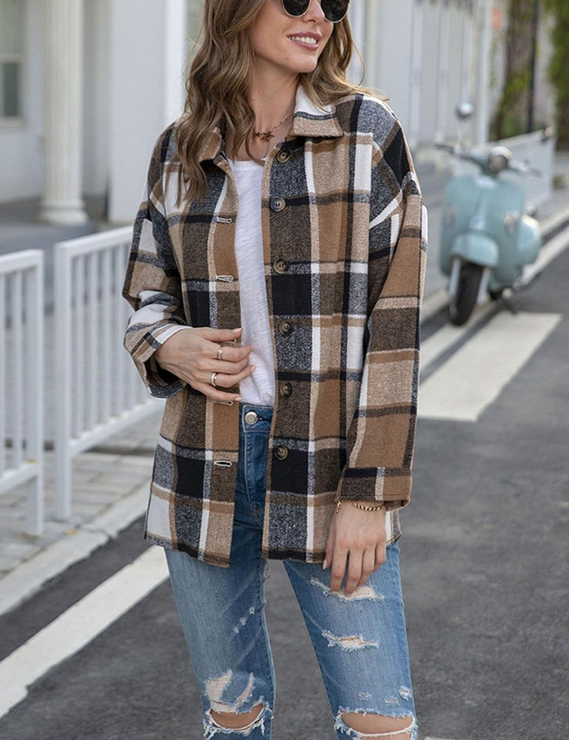 Women's Flannel Shacket - Plaid Button Down Long Sleeve Jacket for Fall Winter - Picture 166 of 179