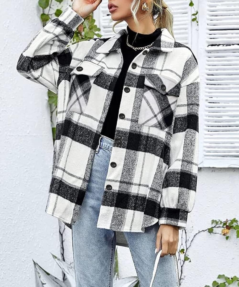Women's Flannel Shacket - Plaid Button Down Long Sleeve Jacket for Fall Winter - Picture 176 of 179