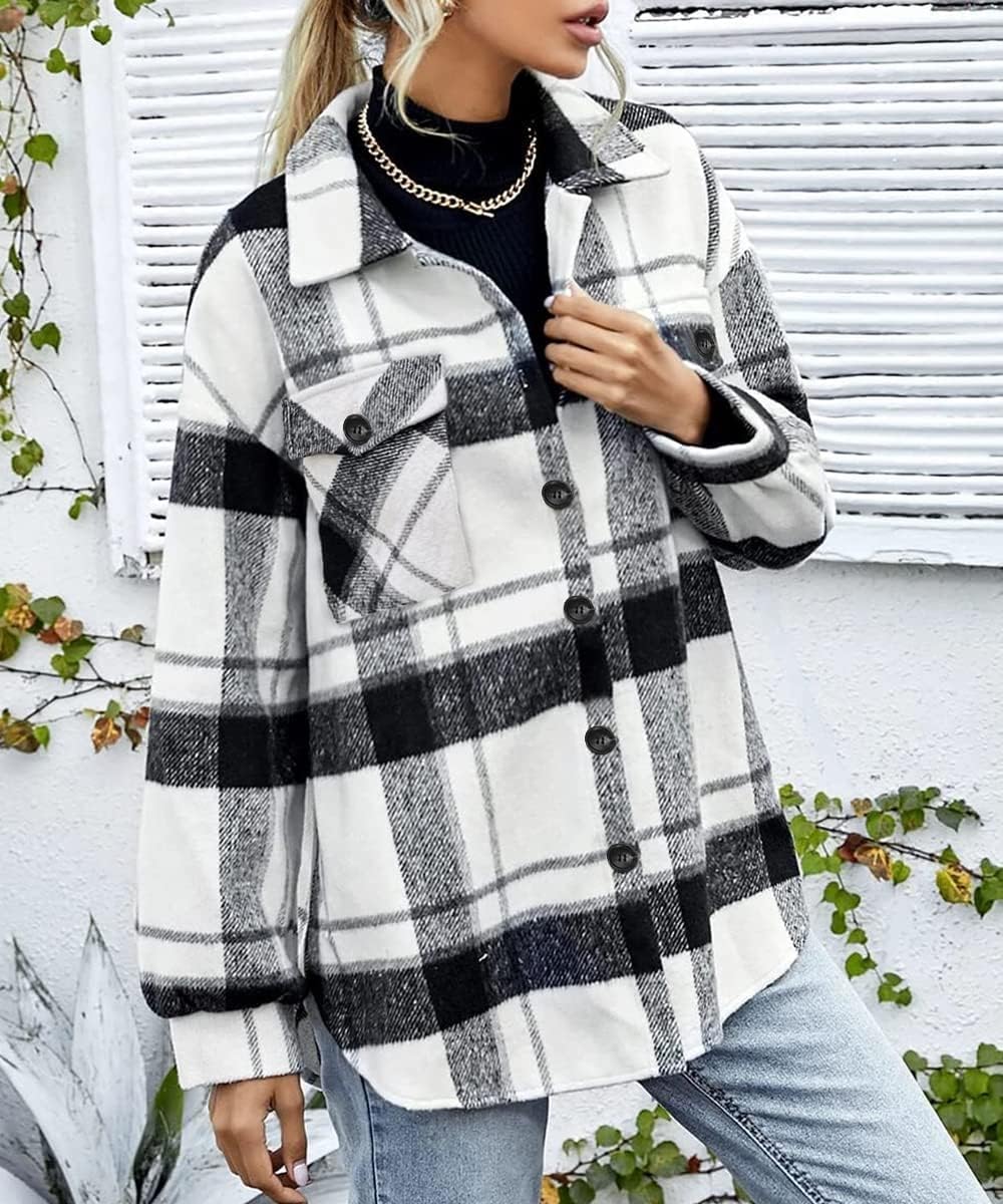 Women's Flannel Shacket - Plaid Button Down Long Sleeve Jacket for Fall Winter - Picture 177 of 179