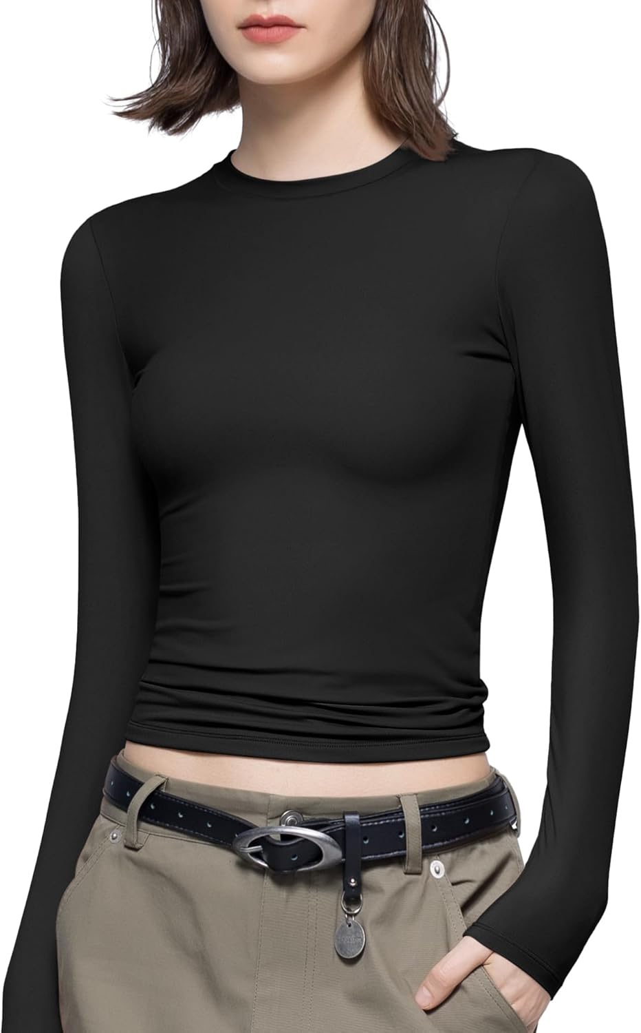Women's Long Sleeve T Shirts Crew Neck Slim Fit Tops Sexy Basic Tee - Picture 14 of 24