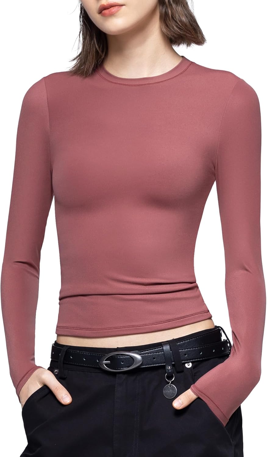 Women's Long Sleeve T Shirts Crew Neck Slim Fit Tops Sexy Basic Tee - Picture 17 of 24