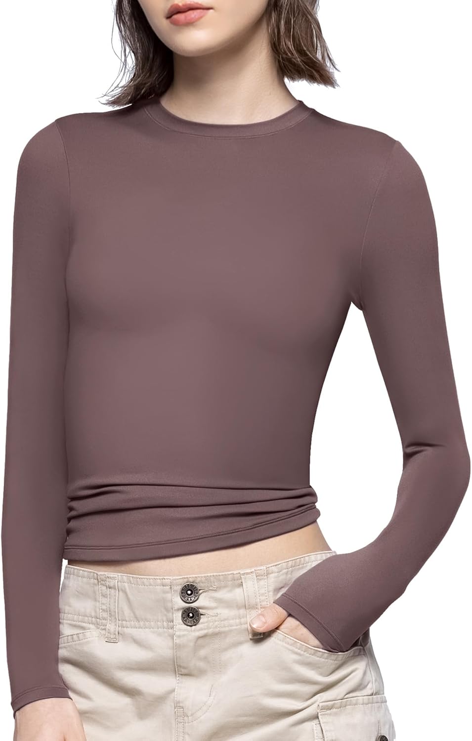 Women's Long Sleeve T Shirts Crew Neck Slim Fit Tops Sexy Basic Tee - Picture 18 of 24
