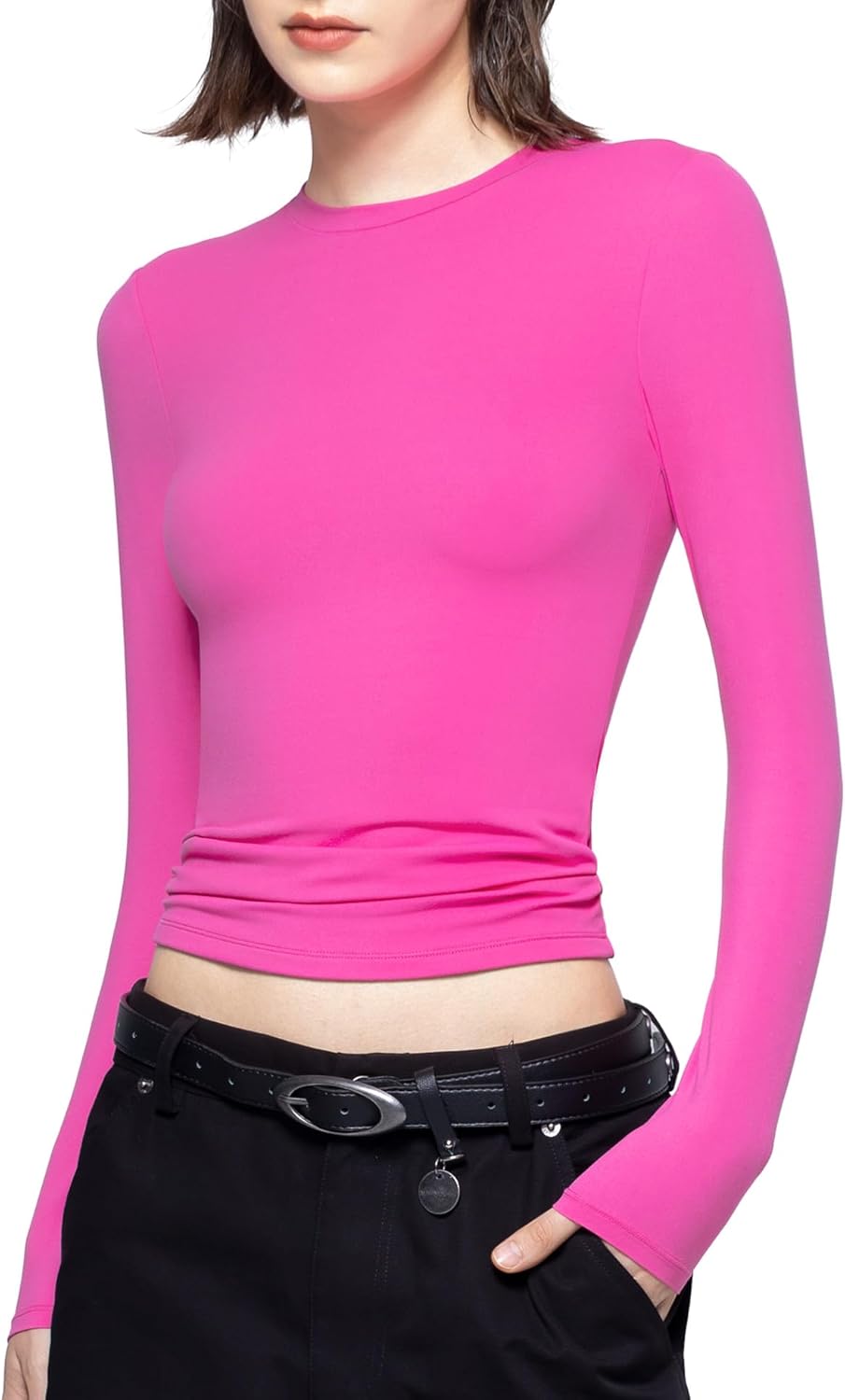 Women's Long Sleeve T Shirts Crew Neck Slim Fit Tops Sexy Basic Tee - Picture 21 of 24
