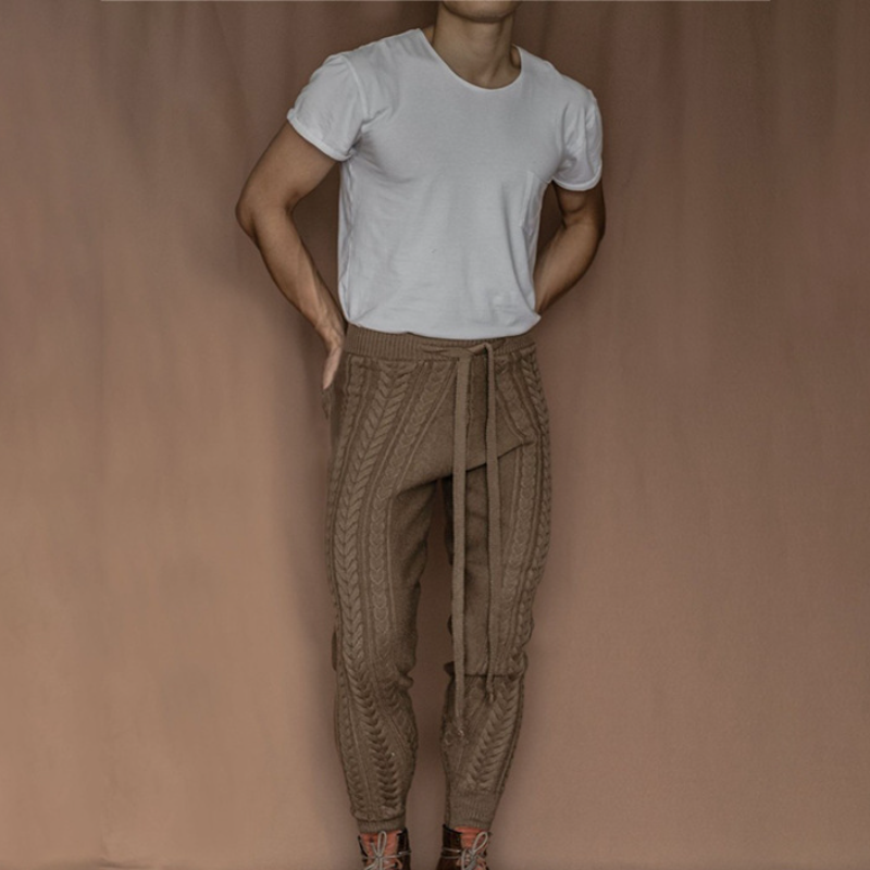 Herren Freizeit Twisted Strickhose Slim Strickhose Neun Punkte Warme Hose - Bild 15 von 20