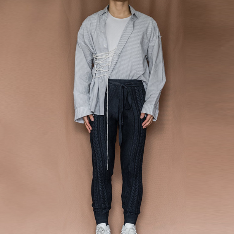 Herren Freizeit Twisted Strickhose Slim Strickhose Neun Punkte Warme Hose - Bild 16 von 20