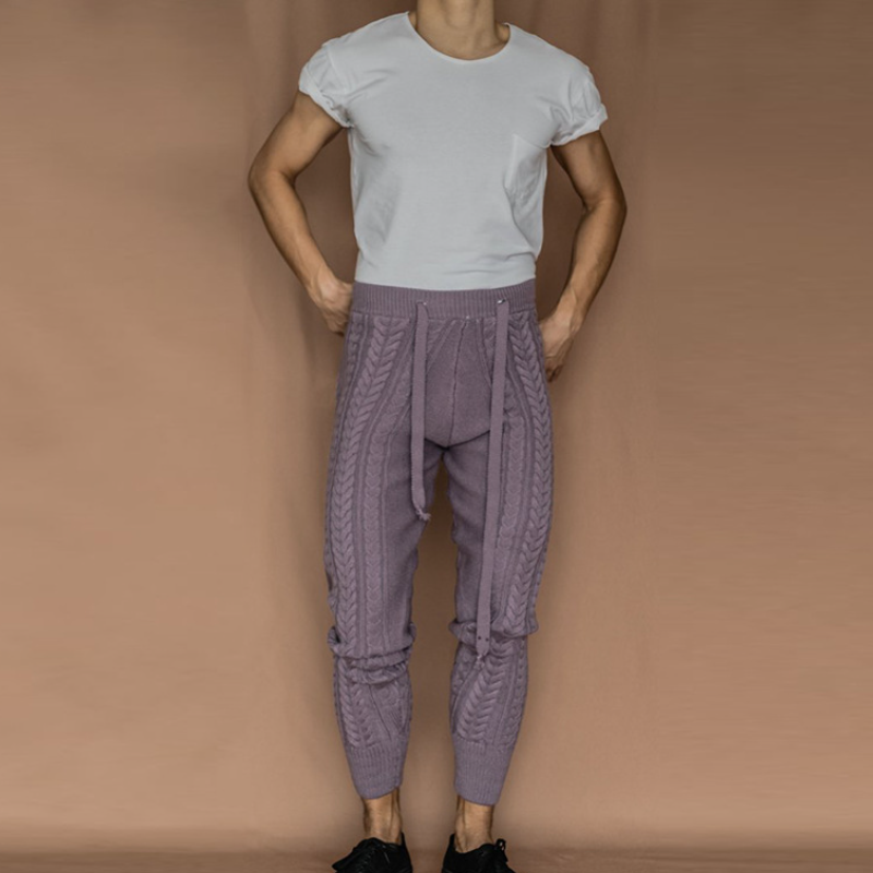 Herren Freizeit Twisted Strickhose Slim Strickhose Neun Punkte Warme Hose - Bild 18 von 20