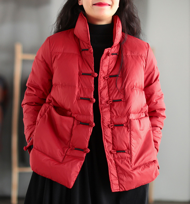 Women Chinese Style Stand Collar Frog Button Down Puffer Jacket Winter Warm Coat - Picture 12 of 14