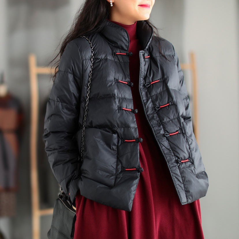 Women Chinese Style Stand Collar Frog Button Down Puffer Jacket Winter Warm Coat - Picture 11 of 14