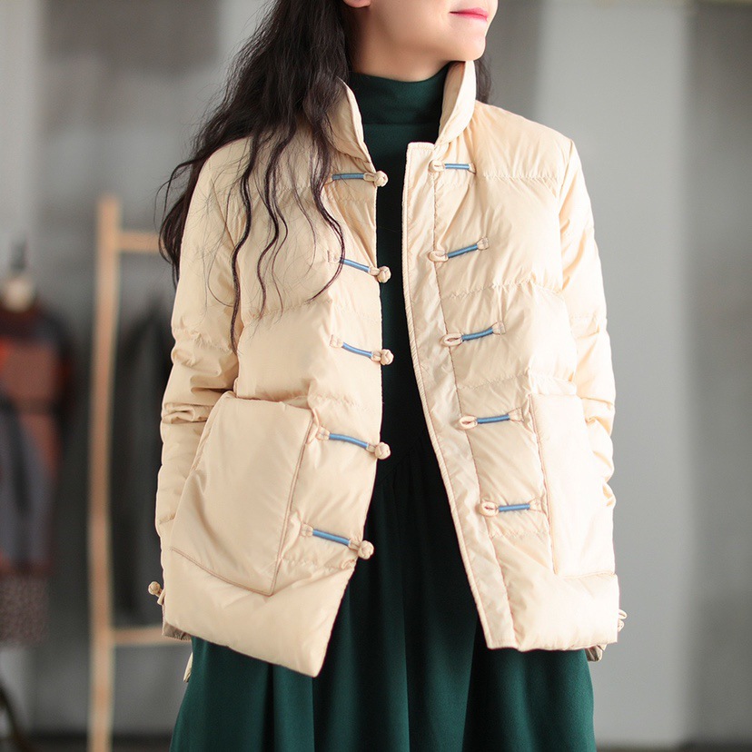 Women Chinese Style Stand Collar Frog Button Down Puffer Jacket Winter Warm Coat - Picture 13 of 14