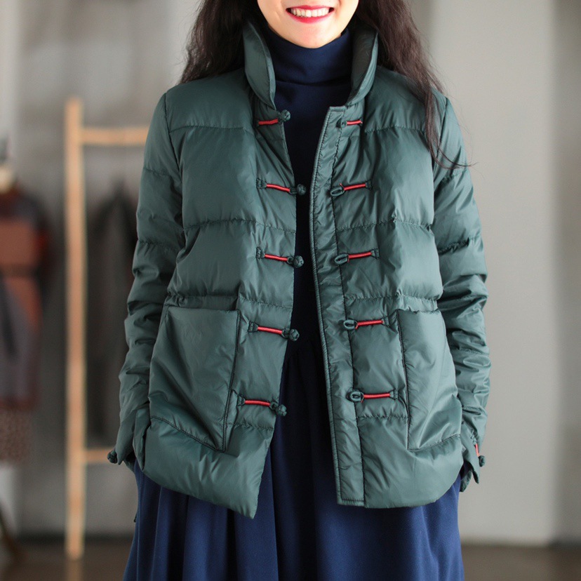 Women Chinese Style Stand Collar Frog Button Down Puffer Jacket Winter Warm Coat - Picture 14 of 14