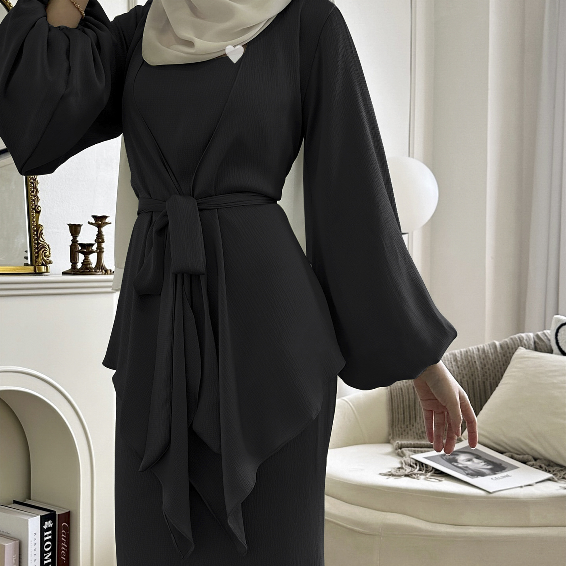 2pcs Women Muslim Open Abaya Blouse Maxi Dress Kaftan Sets Islamic Turkey Gown - Bild 26 von 27
