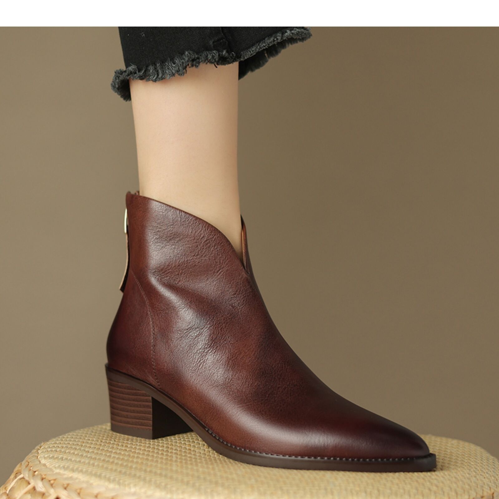 Women Chelsea Booties Ladies Block Heel V Cut Pointy Toe Retro Ankle Boots Shoes - Picture 18 of 18