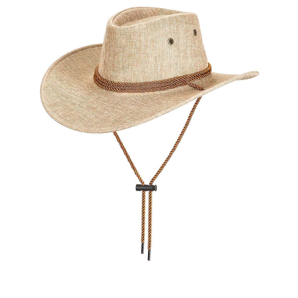 Unisex Western Cowboy Fedora Sun Hat Wide Brim Linen Mesh Outdoor Bucket Cap - Picture 29 of 30