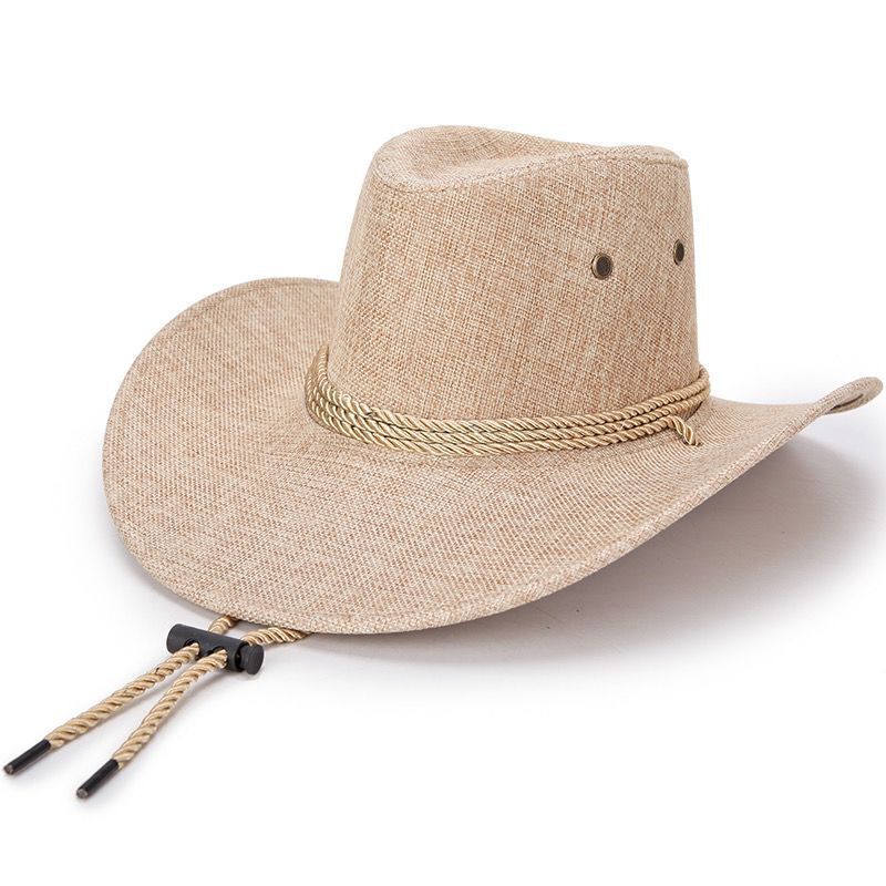 Unisex Western Cowboy Fedora Sun Hat Wide Brim Linen Mesh Outdoor Bucket Cap - Picture 30 of 30
