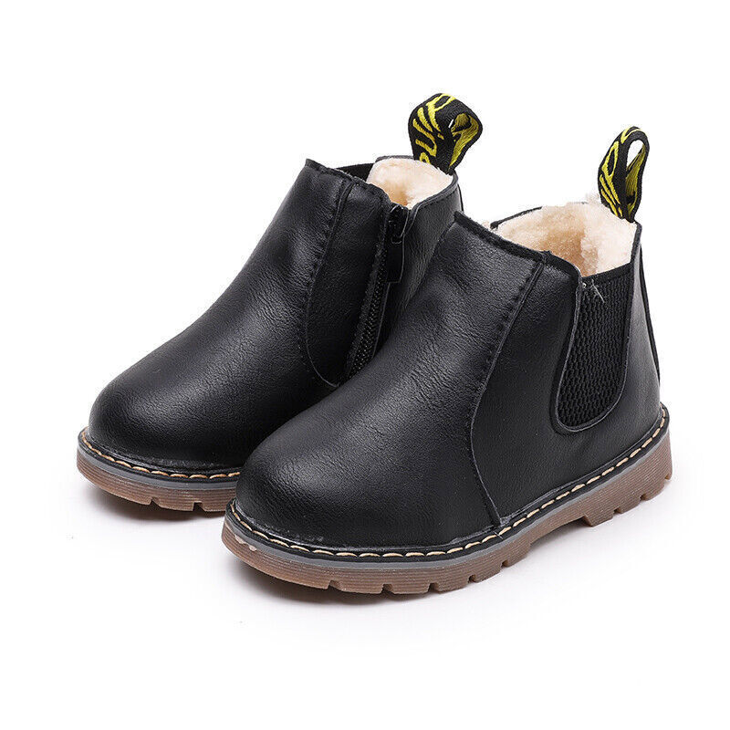 Kids Winter Warm Ankle Snow Boots Boys Girls Chelsea Fur Lined Toddler Shoes UK - Picture 11 of 17