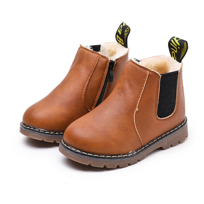 Kids Winter Warm Ankle Snow Boots Boys Girls Chelsea Fur Lined Toddler Shoes UK - Picture 12 of 17