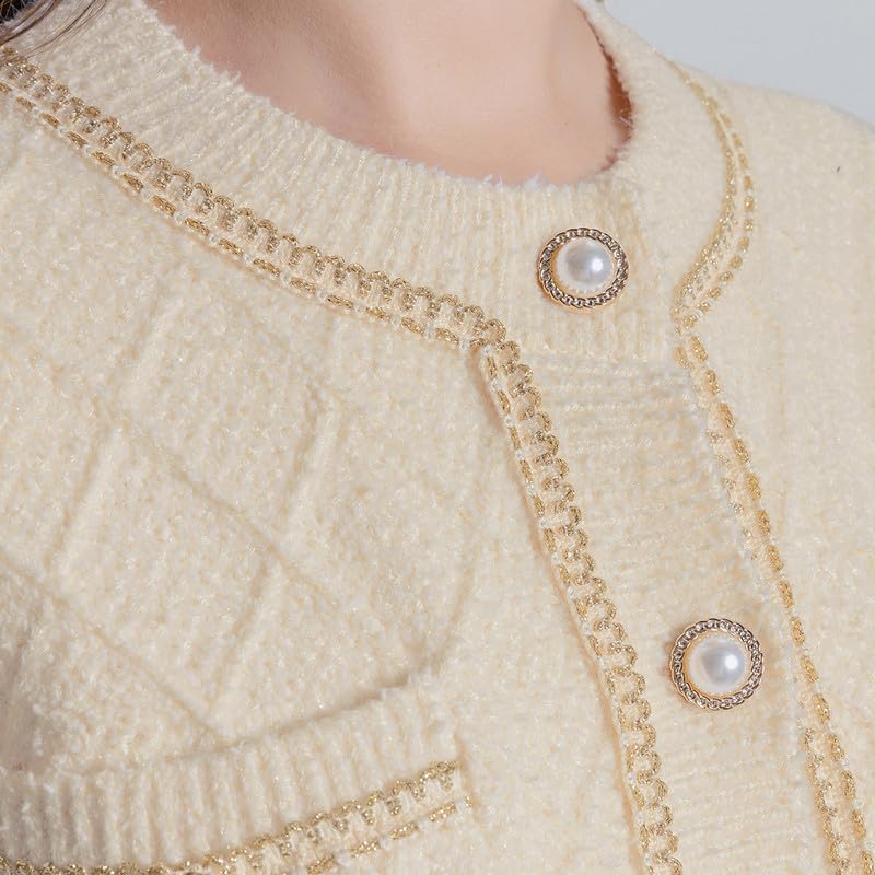 Women's Casual Cardigans Chunky Short Cardigan Pearl Button Long Sleeved Sweater - Picture 58 of 72