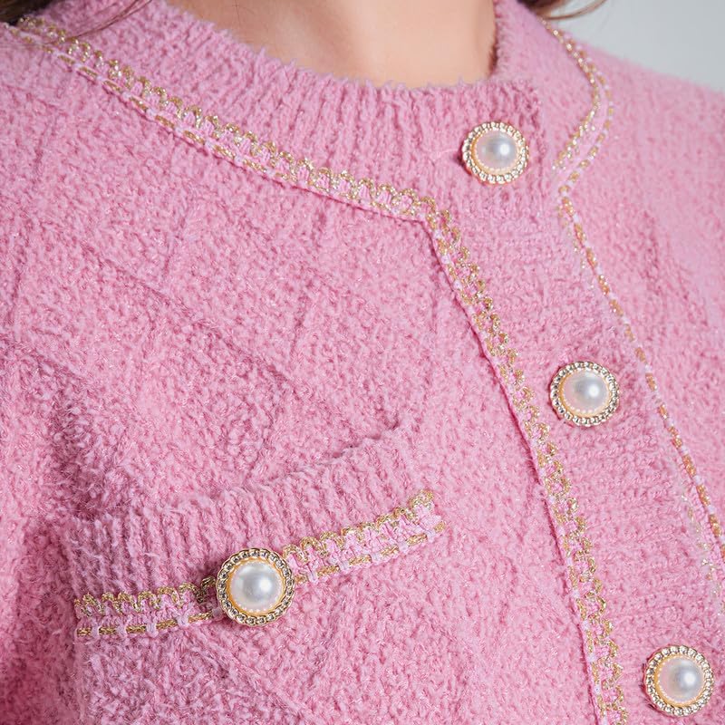 Women's Casual Cardigans Chunky Short Cardigan Pearl Button Long Sleeved Sweater - Picture 72 of 72