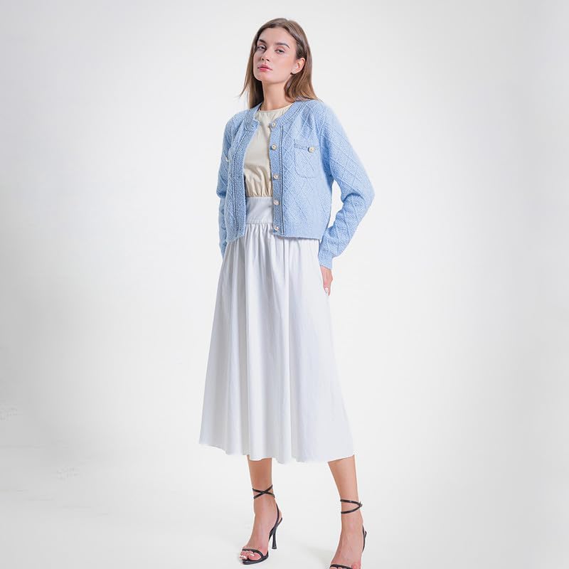 Women's Casual Cardigans Chunky Short Cardigan Pearl Button Long Sleeved Sweater - Picture 53 of 72