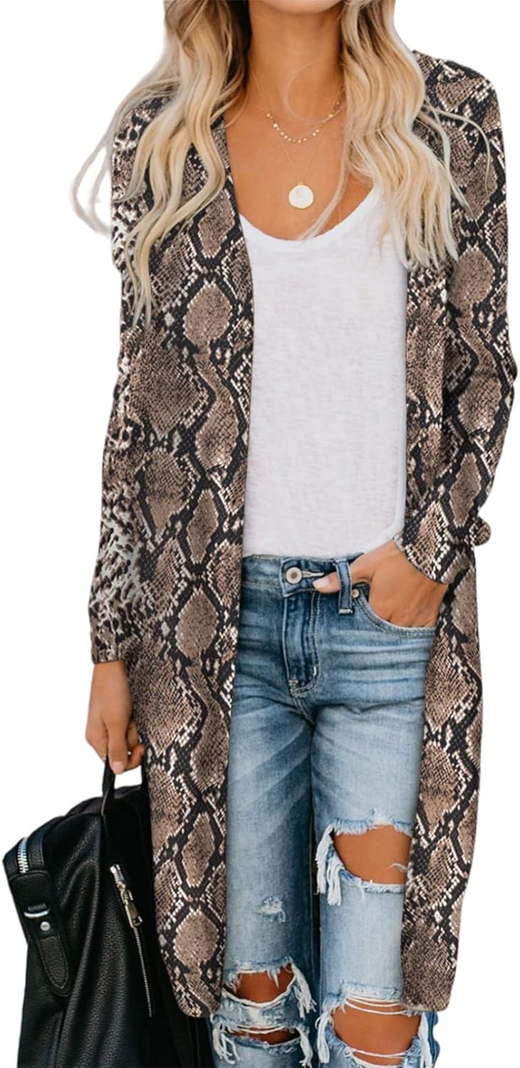 Womens Casual Open Front Printed Cardigans Sweaters Coats Jackets Outerwear - Picture 32 of 35