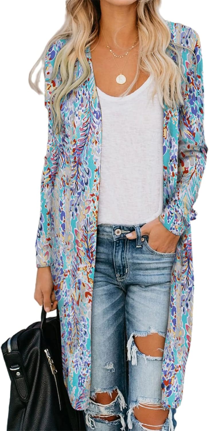 Womens Casual Open Front Printed Cardigans Sweaters Coats Jackets Outerwear - Picture 35 of 35