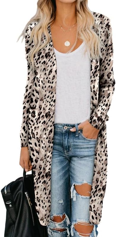 Womens Casual Open Front Printed Cardigans Sweaters Coats Jackets Outerwear - Picture 29 of 35