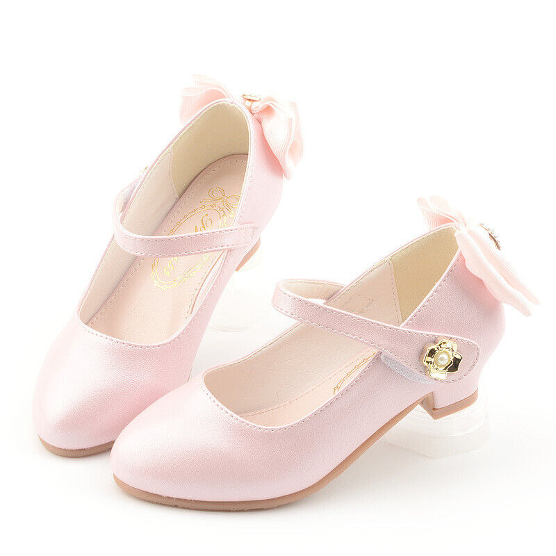 Girls Childrens Kids High Mid Heel Party Court Shoes Bridesmaid Sandals