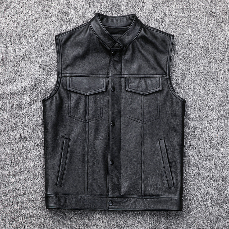 Men's Casual PU Leather Waistcoat Vest Zipper Button Motorcycle Motorbike Tops - Picture 7 of 7