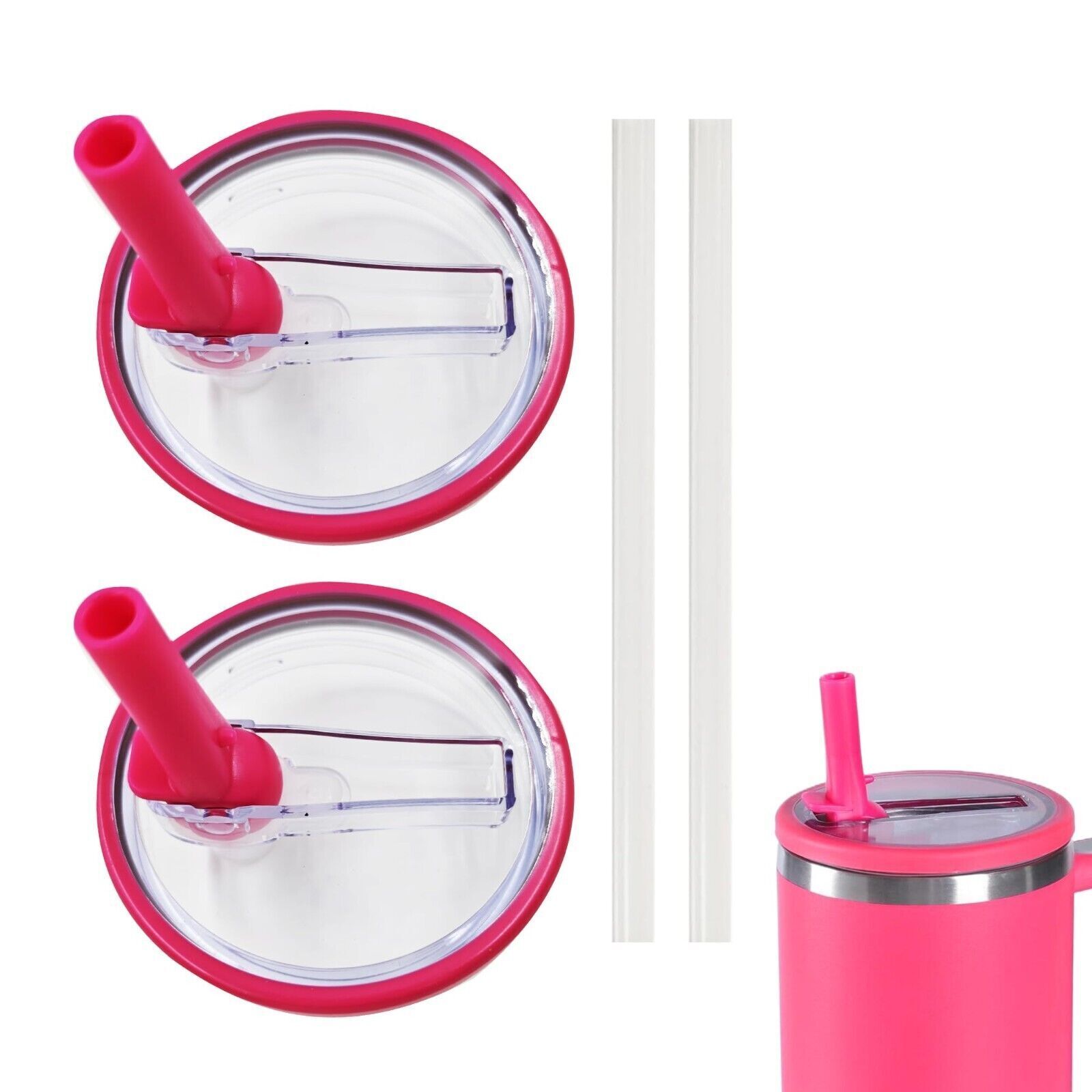 2 Pack 40Oz Tumbler Flip Straw Lid Replacement Fit For Spill Proof Splash US