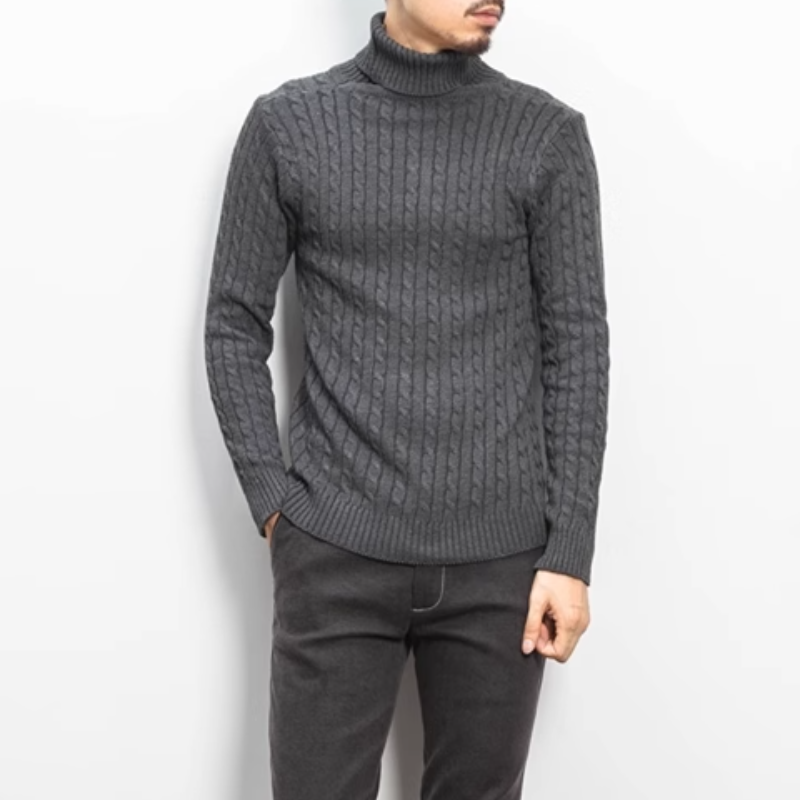 Men Turtleneck Knitted Sweaters Cozy Winter Long Sleeve Twisted Pullover Sweater - Picture 20 of 21