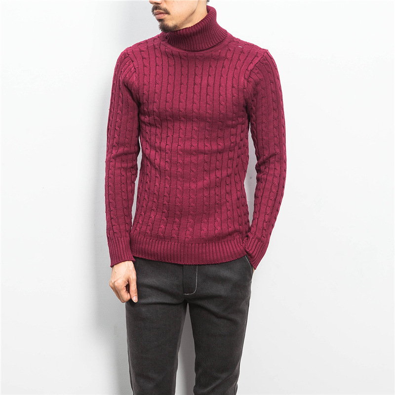 Men Turtleneck Knitted Sweaters Cozy Winter Long Sleeve Twisted Pullover Sweater - Picture 18 of 21